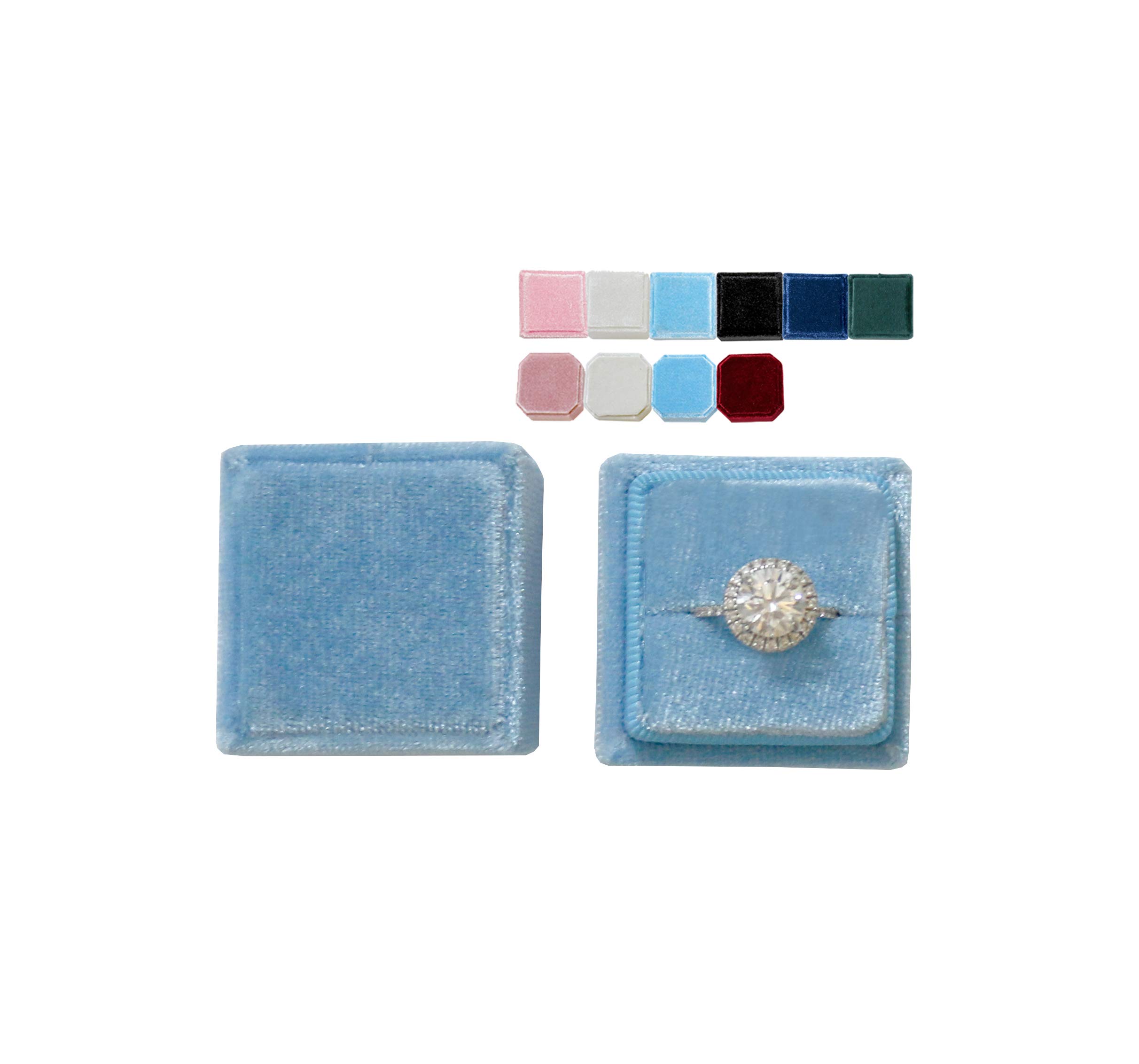 Velvet Square Single Ring Box - Vintage Wedding & Engagement Ring Holder with Detachable Lid, Photography Prop - Dusty Sky Blue | Perfect for Wedding Ceremonies, Engagement Photos & Jewelry Display