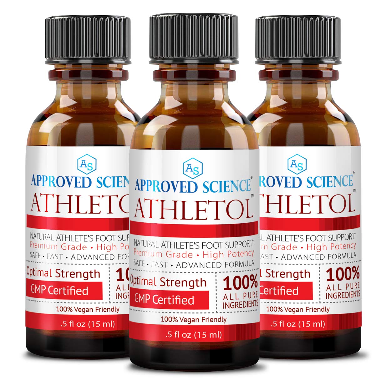 Athletol - Fast-Acting Athlete's Foot Treatment with 25% USP Undecylenic Acid & Tea Tree Oil - Natural Vegan Formula - 3 Pack (0.5 Fl Oz Each) - Perfect for Gym, Pool & Locker Room Foot Protection