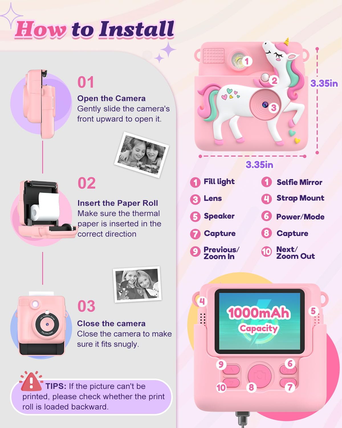 Instant Print Kids Camera 1080P - Best Birthday & Christmas Gift for Girls Age 3-12 | Includes 3 Photo Paper Rolls & 32GB Card (Pink) - Perfect for Playtime, Travel & Creative Photography
