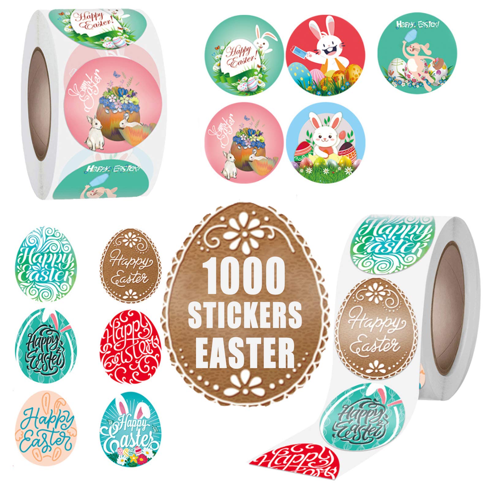 1000 Easter Bunny & Egg Stickers for Kids - Easter Party Favors, Card Decor, Home Decorations - Perfect for DIY Crafts, Scrapbooking, and Easter Egg Hunt Prizes