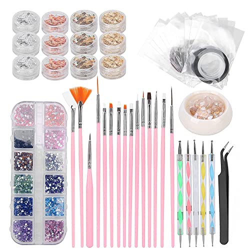 DIY Nail Art Kit with Professional Manicure Tools & Nail Rhinestones - Complete Nail Art Brush Set for Home Salon & Professional Use | Perfect for Nail Art Enthusiasts, DIY Manicures & Salon Professionals