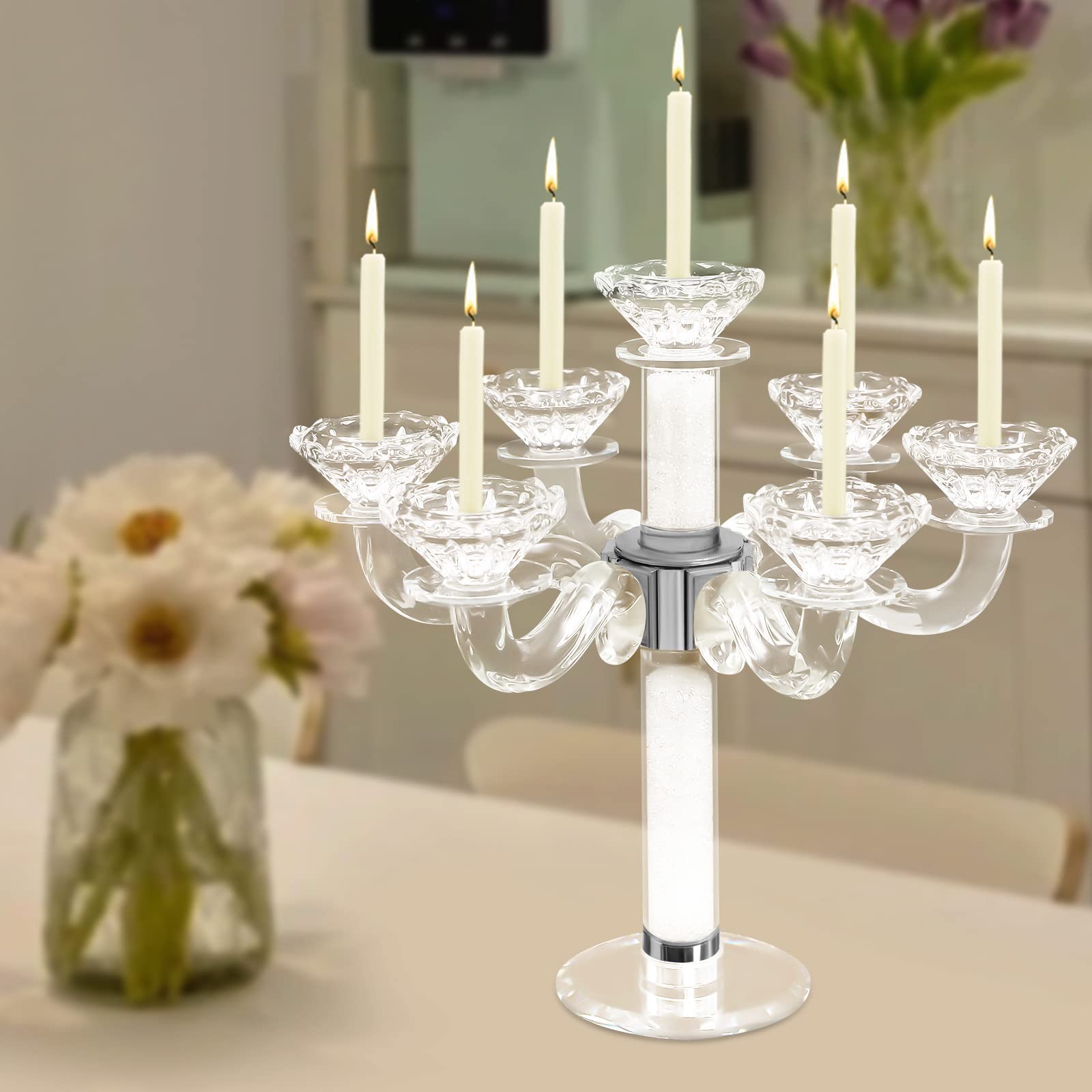 7-Arm Crystal Candle Holder - Elegant Candelabra for Wedding Centerpiece, Dining Table Decor, Coffee Table & Home Accessories - Perfect for Romantic Dinners, Holiday Decorations & Special Events
