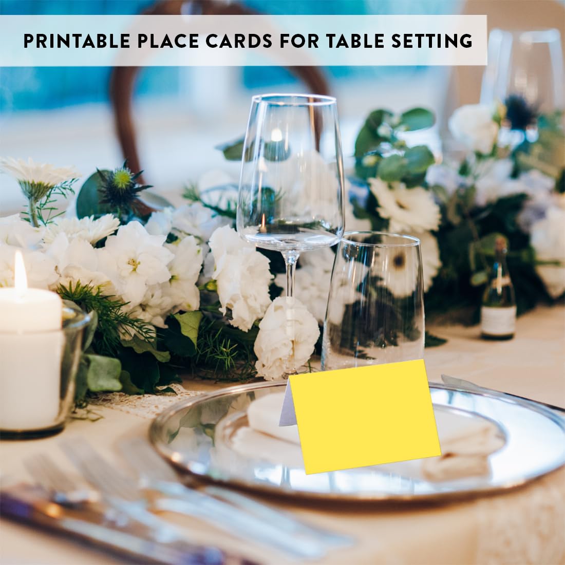 Andaz Press Printable Table Tent Place Cards - 20-Pack Yellow Blank Name Cards for Wedding, Baby Shower & Graduation | Perfect for Seating Arrangements, Buffet Labels & Event Decorations