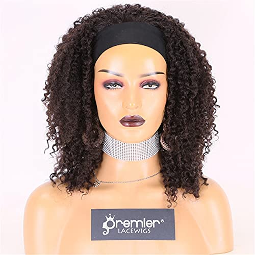 2-in-1 Headband Wigs for Black Women | Adjustable High Puff Headband with Shoulder Length Human Hair | Short Kinky Curly Heat Resistant Wig (150% Density, 14 Inch) | Perfect for Daily Wear, Parties & Protective Styling