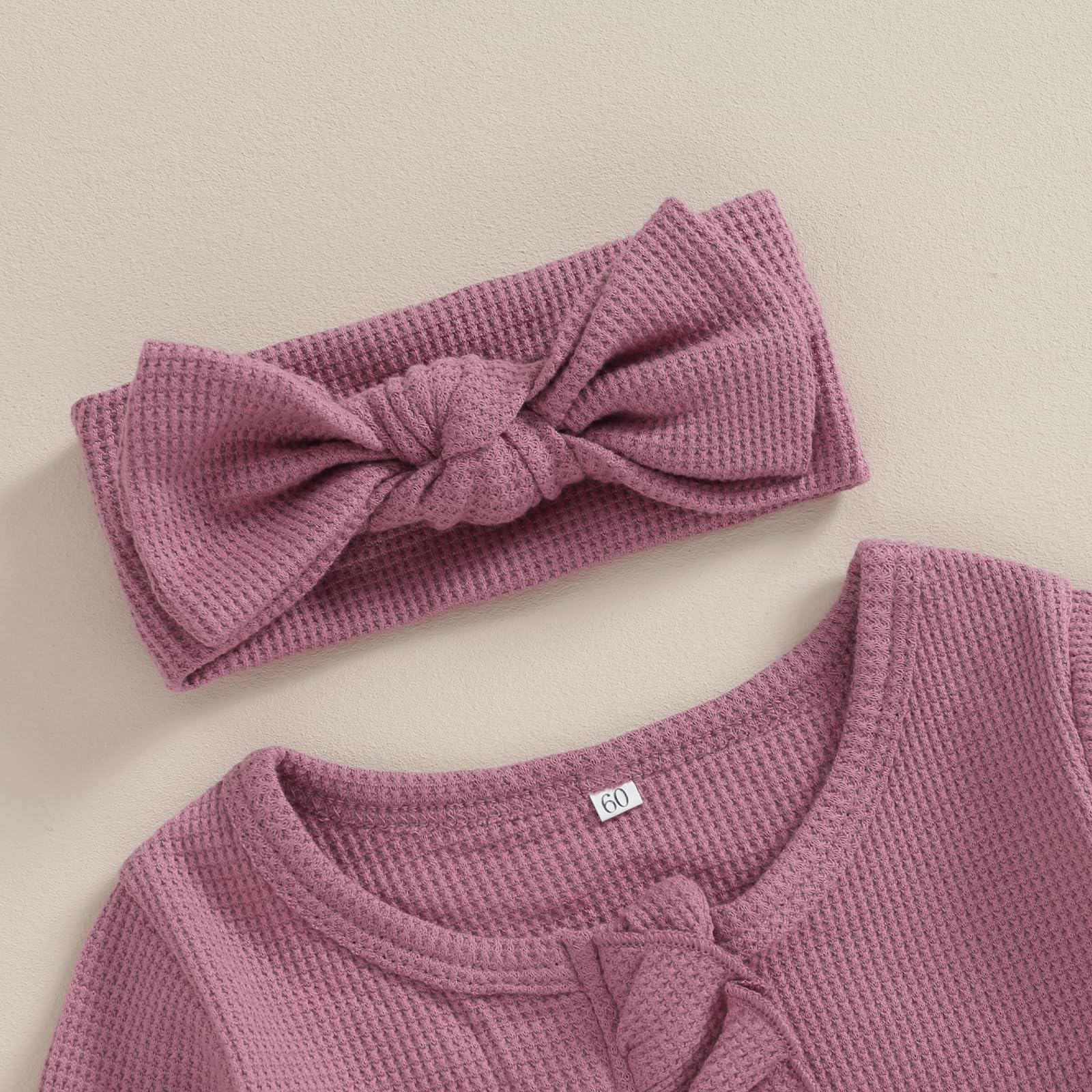 Newborn Baby Girl Waffle Knit Romper with Zippers & Ruffles - Cozy Winter Outfit for Fall & Winter - Perfect for Playdates, Family Photos & Holiday Gatherings
