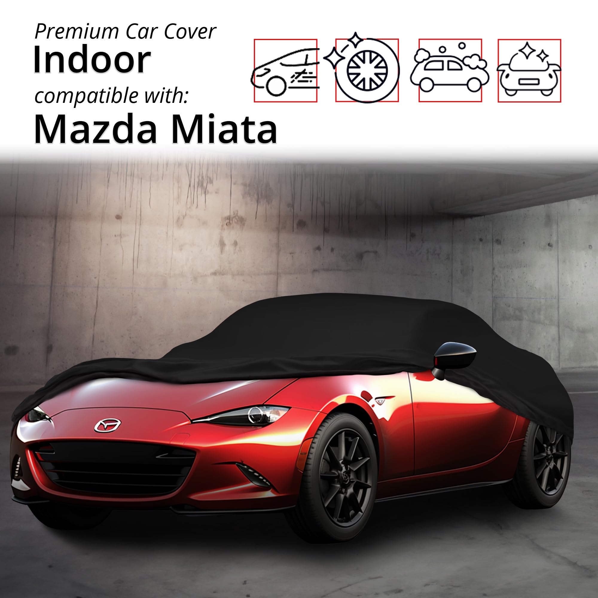 Scratch-Resistant Indoor Car Cover for Mazda 2021 Miata MX-5 (RF) - Black Satin Ultra Soft Material with Warranty | Perfect for Garage Storage & Vehicle Protection