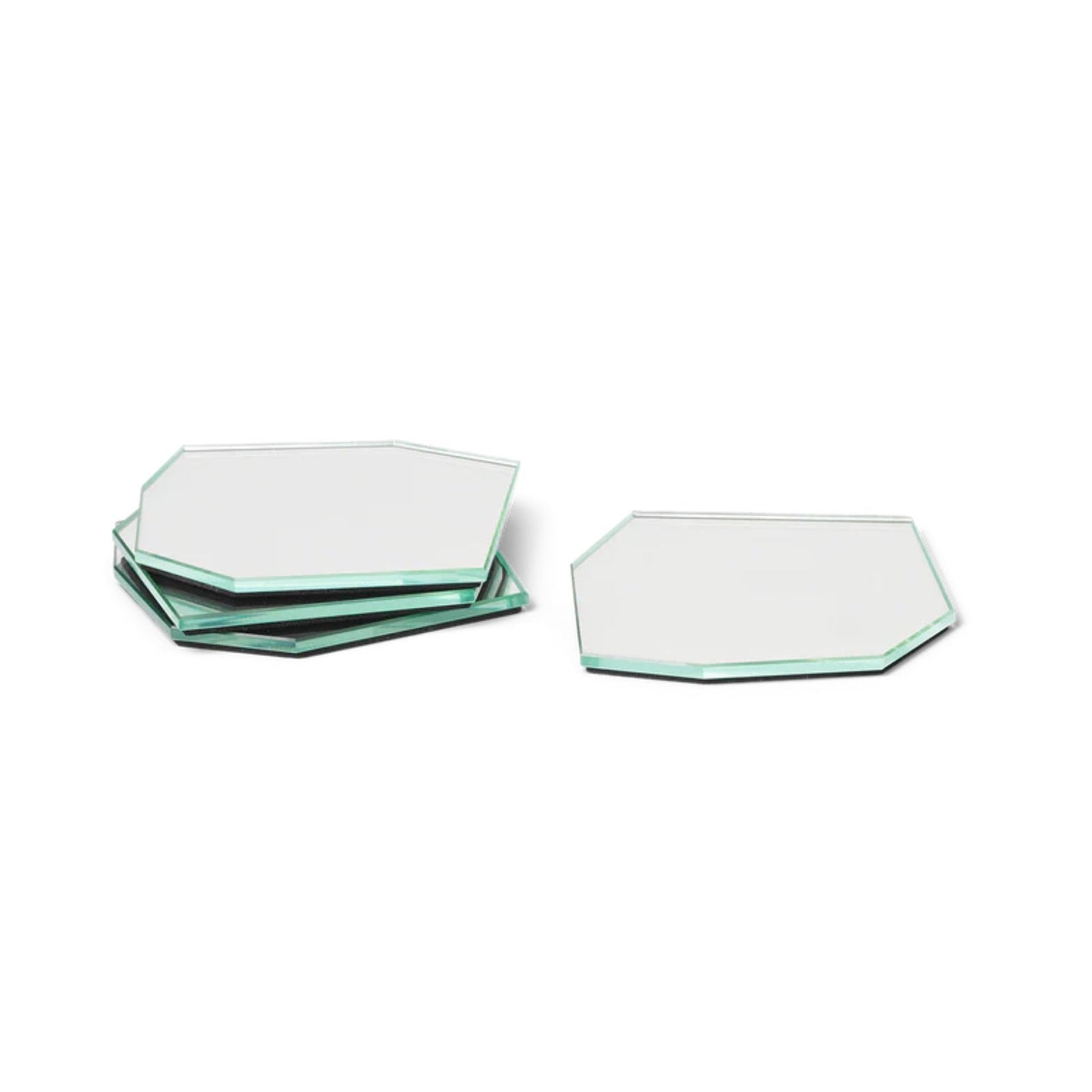 FERM LIVING Shard Coasters Set of 4 - Modern Mirror Finish Drink Coasters for Coffee Table, Bar, and Home Decor - Perfect for Protecting Surfaces from Water Rings and Stains