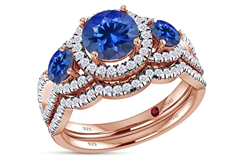 Lab Created Blue Sapphire Rose Gold Over Silver