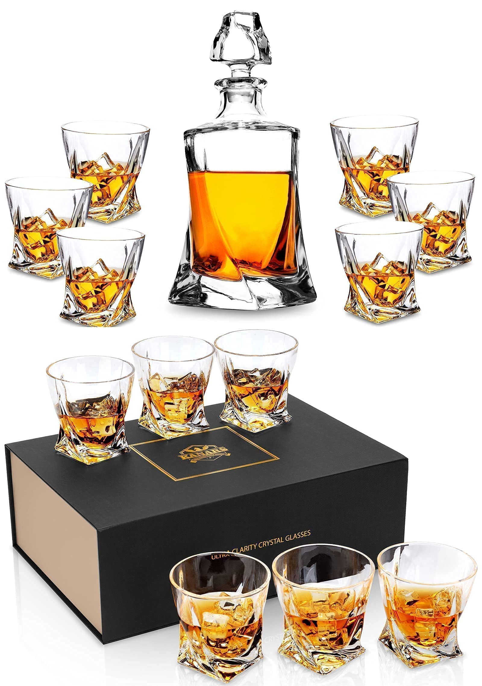 Premium Handmade Crystal Whiskey Decanter Set with 12 Old Fashioned Glasses - Scotch, Bourbon & Irish Whisky Gift Set for Men (13-Piece) - Perfect for Home Bars, Weddings & Whiskey Tasting Events