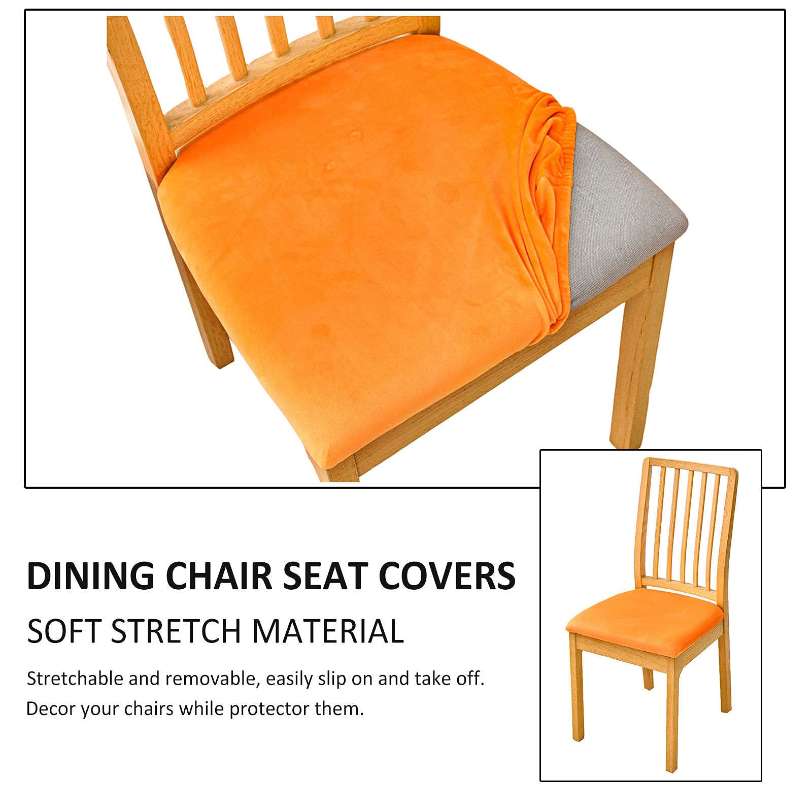 Velvet Stretch Chair Covers - Washable & Removable for Dining & Living Room - 2 PCS Orange