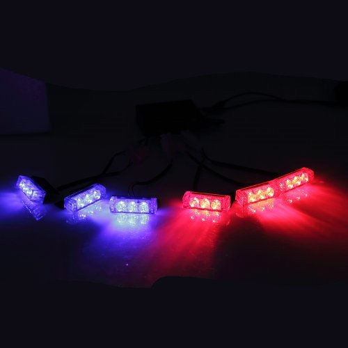 18 LED Emergency Strobe Lights - Red & Blue for Vehicle Grille & Deck - Warning & Safety Lights for Trucks & Emergency Vehicles