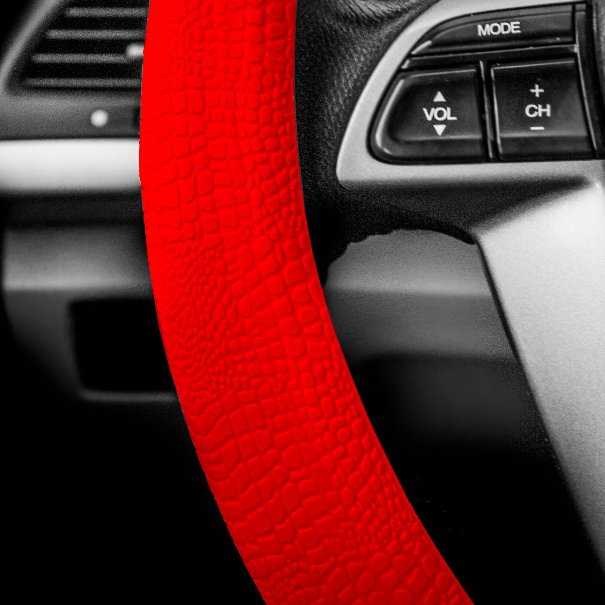 Premium FH GROUP Car Seat Covers & Floor Mats Set with Snake Pattern Steering Wheel Cover - Universal Fit for Trucks, SUVs, Vans (Red/Black) - Durable, Customizable Protection for Road Trips & Daily Commute