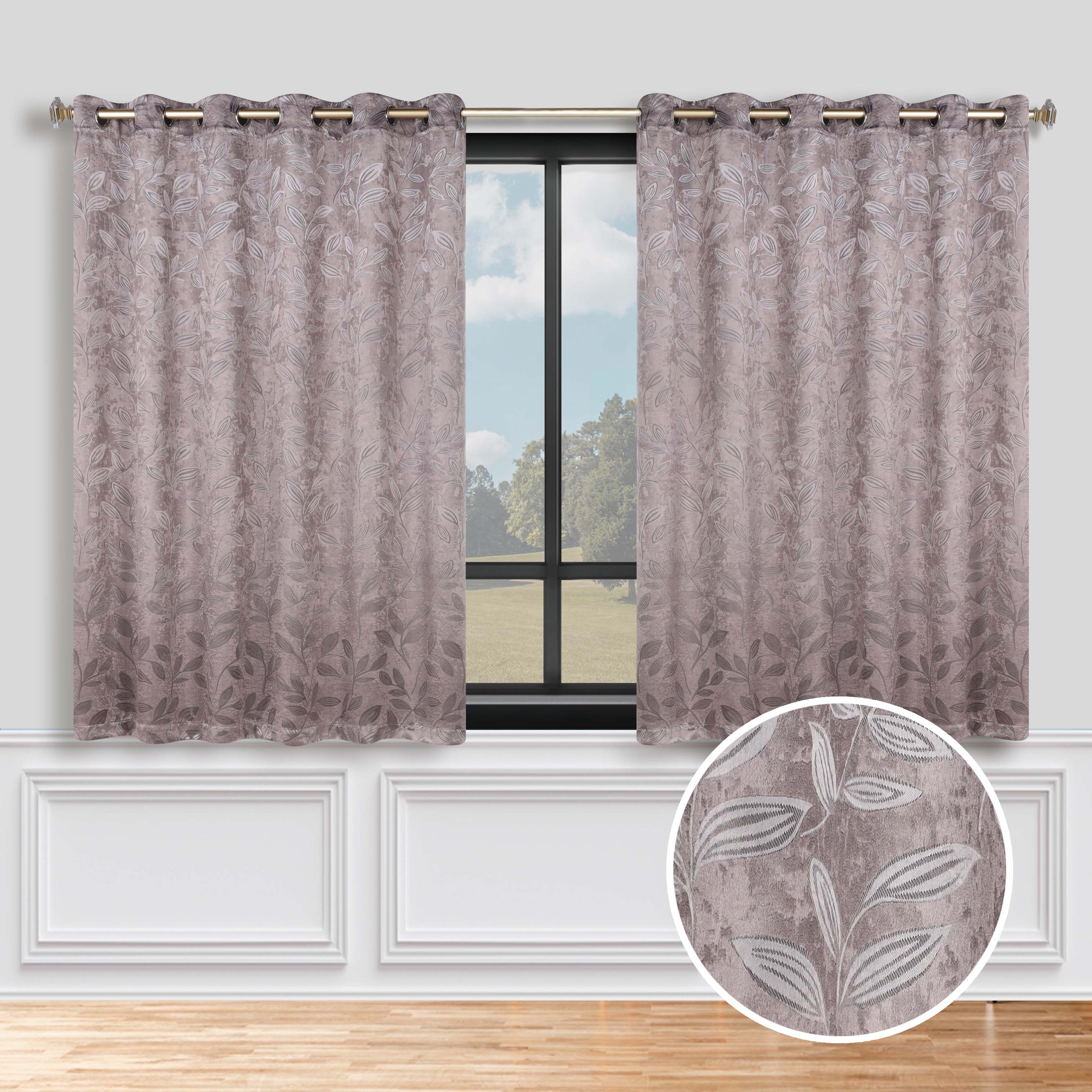 Leaves Grommet Blackout Curtains Set of 2 - Thermal Insulated Room Darkening Drapes for Bedroom & Living Room - Noise Reducing Window Treatment for Home Decor