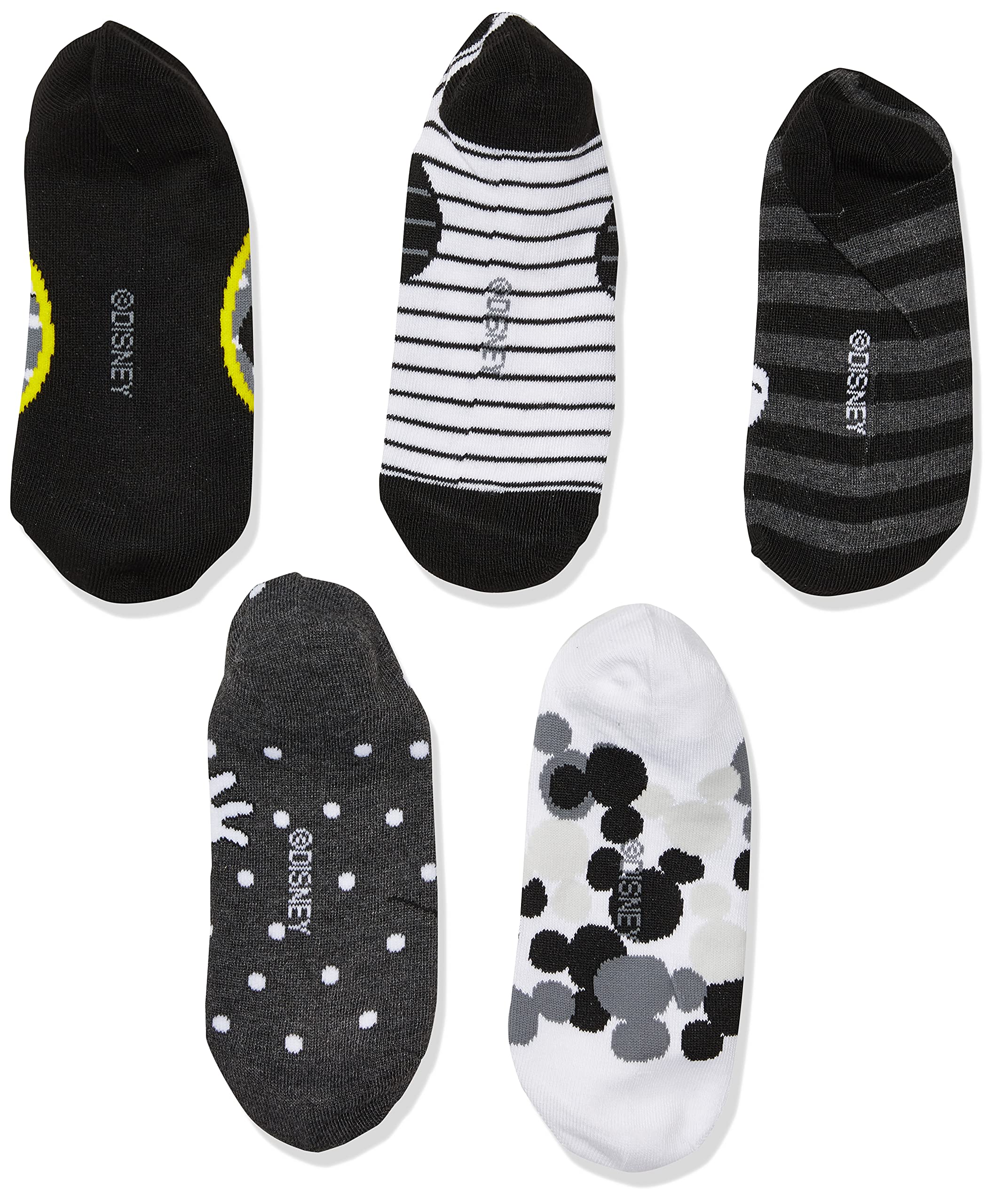 Disney Women's Mickey Mouse 5-Pack No-Show Socks - Cute & Comfortable Low Cut Socks for Sneakers, Flats & Casual Wear