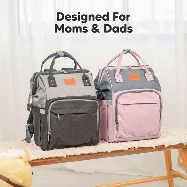 KeaBabies Waterproof Baby Diaper Backpack - Large Multi-Functional Travel Diaper Bag with Changing Pad for Boys & Girls, Durable Parenting Essentials for Moms & Dads (Pink Gray) - Perfect for Daycare, Travel, Outings & Daily Use