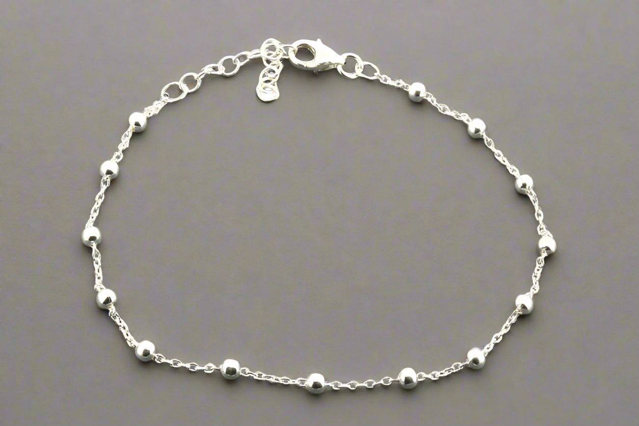 Sterling Silver Link & Bead Bracelet for Women - Elegant Stackable Jewelry for Everyday Wear & Special Occasions