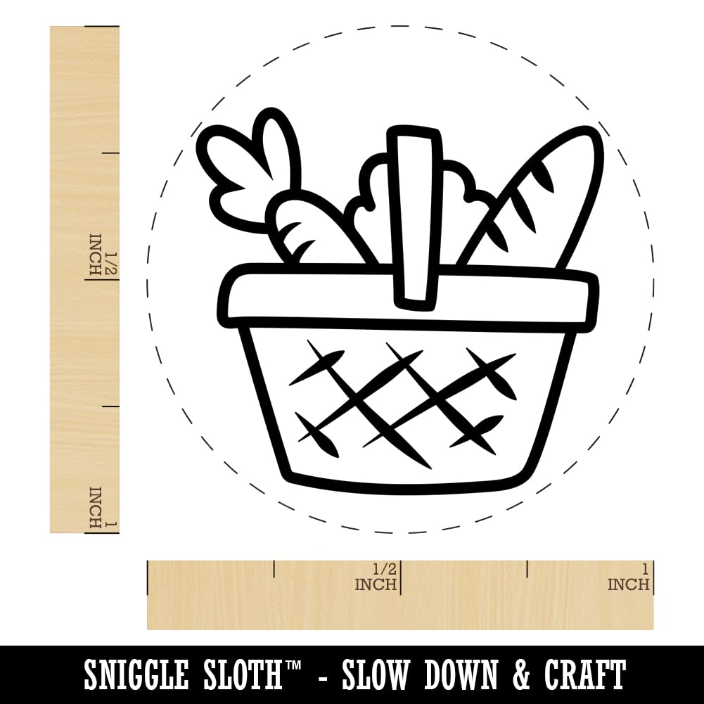 1-1/2 Inch Large Self-Inking Rubber Stamp with Black Ink - Grocery Basket Bread Carrot Design for Crafting, Planners, Scrapbooking & DIY Projects - Perfect for Home Organization, Gift Wrapping & Stationery Decoration