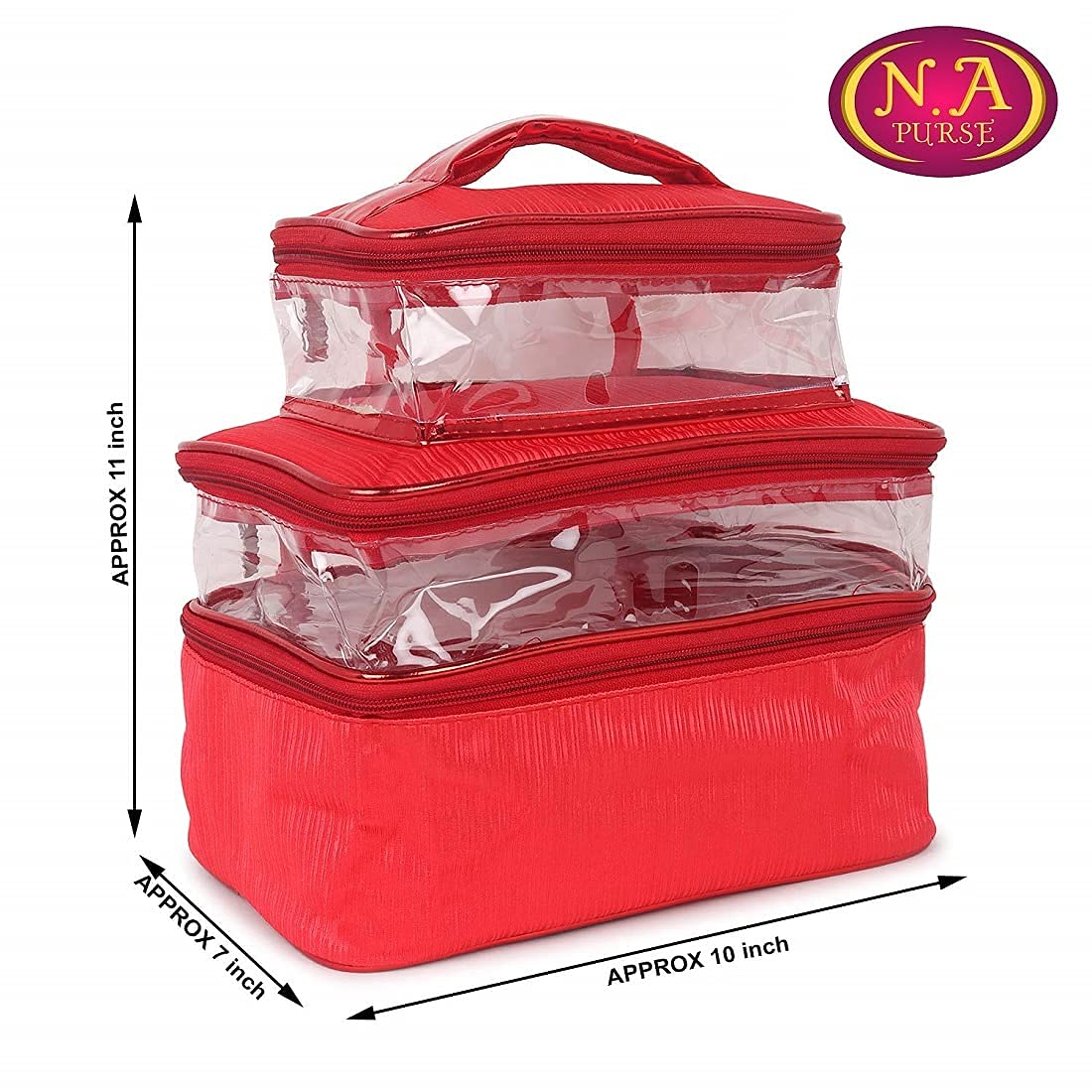 Red Makeup Bag for Women - Waterproof Cosmetic Organizer with Mirror | Travel Toiletry Pouch for Makeup Brushes & Essentials (Perfect for Travel, Gym, and Daily Use)