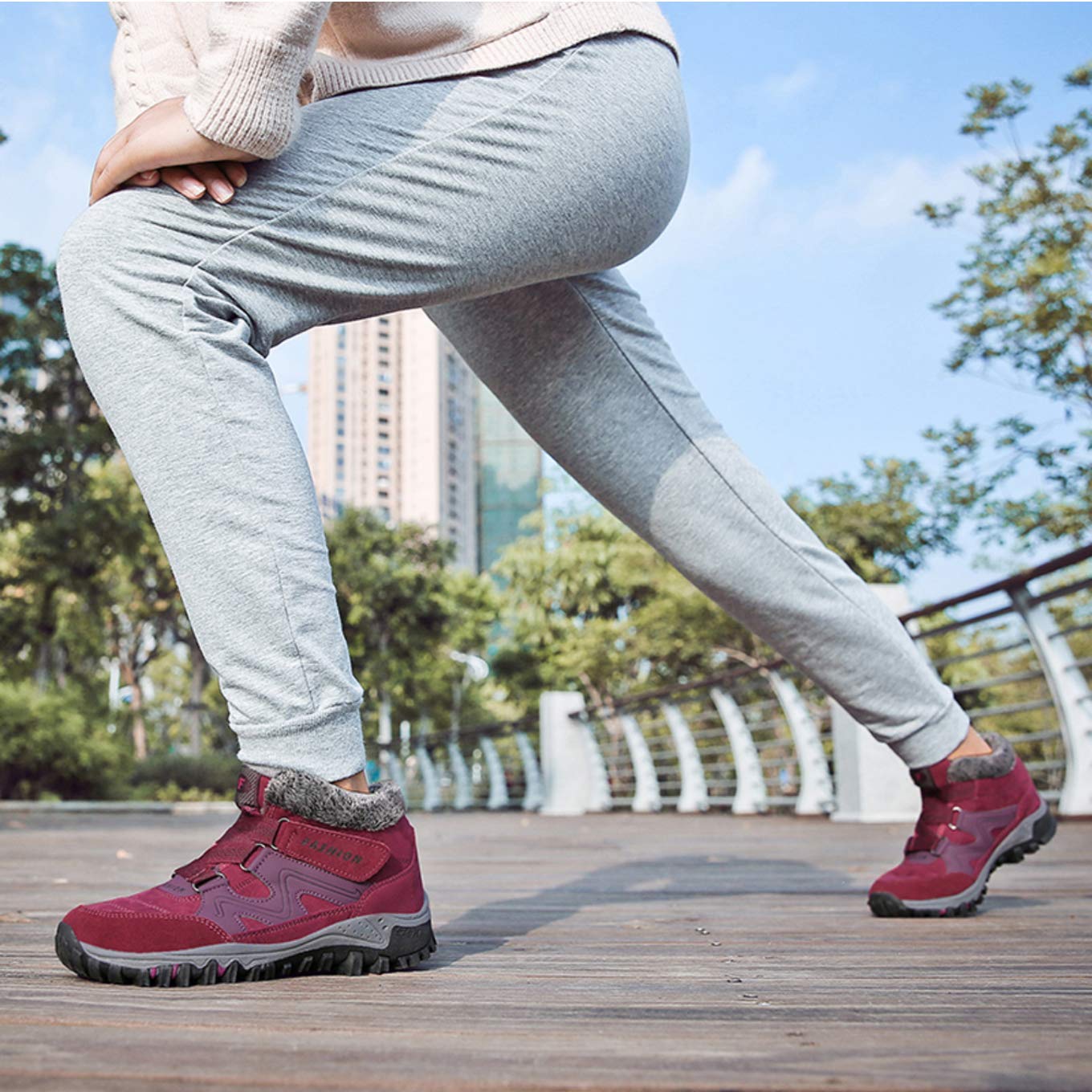 Qiucdzi Women's Winter Snow Boots - Warm Fur Lined Anti-Slip Ankle Boots for Outdoor Walking & Trekking - Non-Slip Sole, Comfortable & Stylish (Red, Size 6.5) - Perfect for Snowy Days, Hiking & Cold Weather Adventures