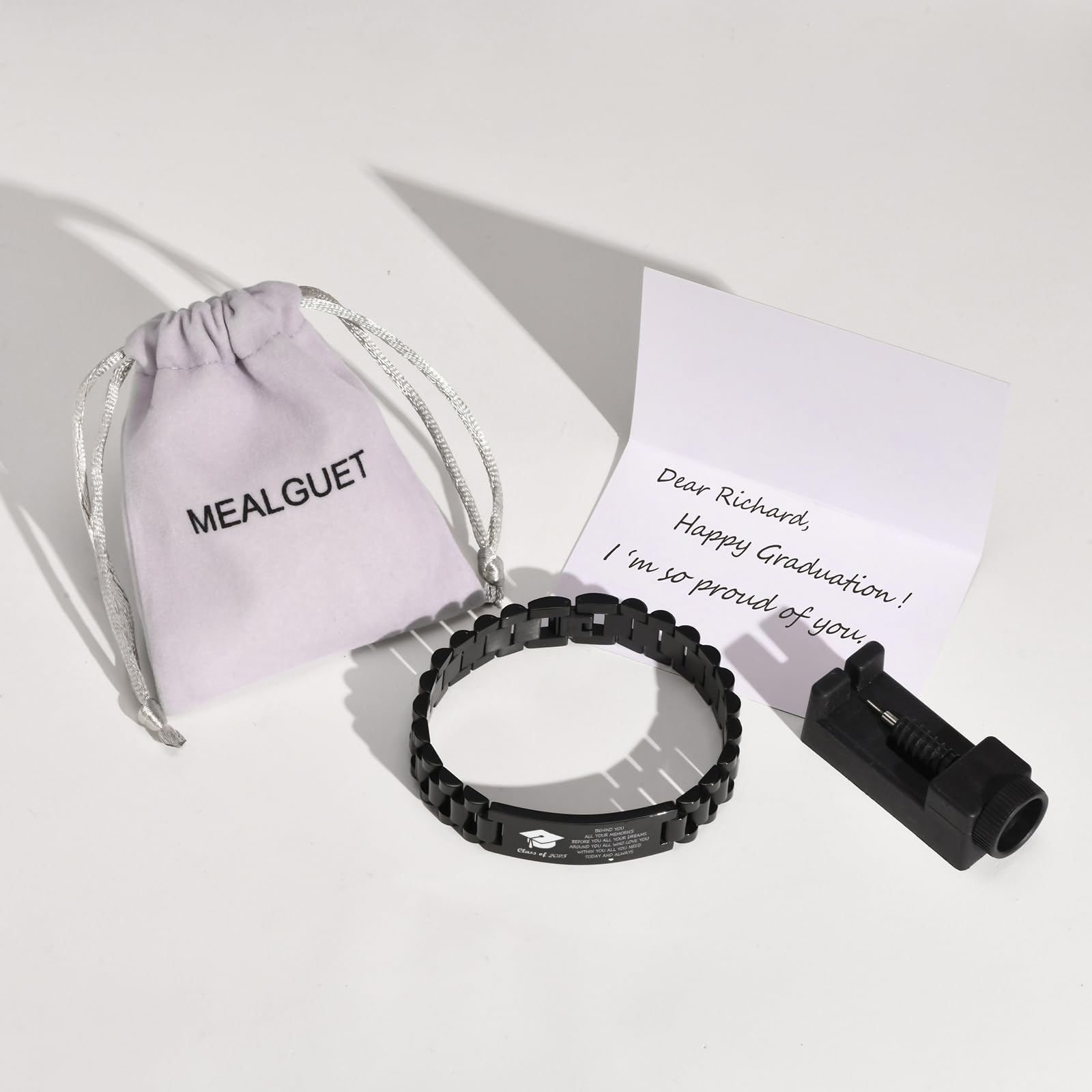 Custom Graduation Bracelet for Him - Inspirational Stainless Steel Link Bracelet Gift for College Graduates, Class of 2025 - Perfect Graduation Gift for Son, Boyfriend or Husband - Ideal for Commencement Ceremonies & Celebrations