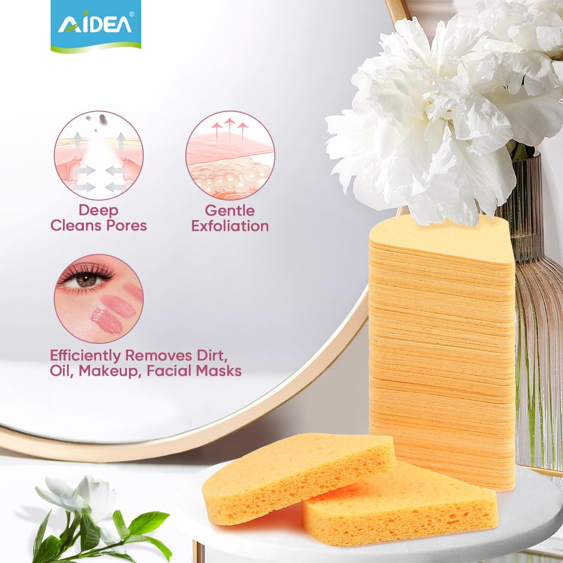 AIDEA 96 Count Compressed Facial Sponges - Natural Cosmetic Makeup Sponges for Cleansing, Exfoliating & Makeup Removal | Soft Face Wash Sponges | Travel-Friendly Beauty Essentials for Women | Perfect for Daily Skincare & On-the-Go Makeup Touch Ups
