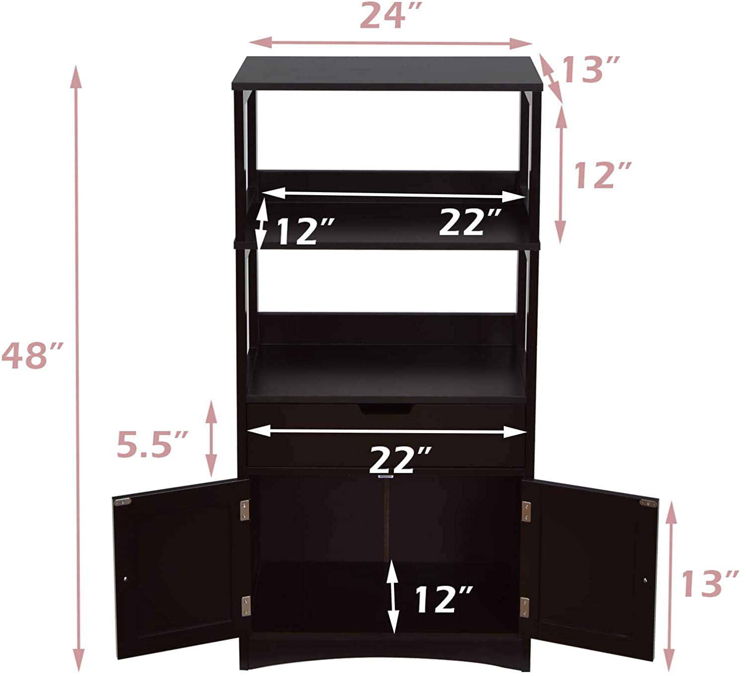 HAPPYGRILL Freestanding Bathroom Floor Cabinet with 2 Open Shelves, Drawer & Door - Anti-Tip Storage Organizer for Bathroom, Living Room, Entryway & Kitchen - Space-Saving Home Organization Solution for Towels, Toiletries & Decor