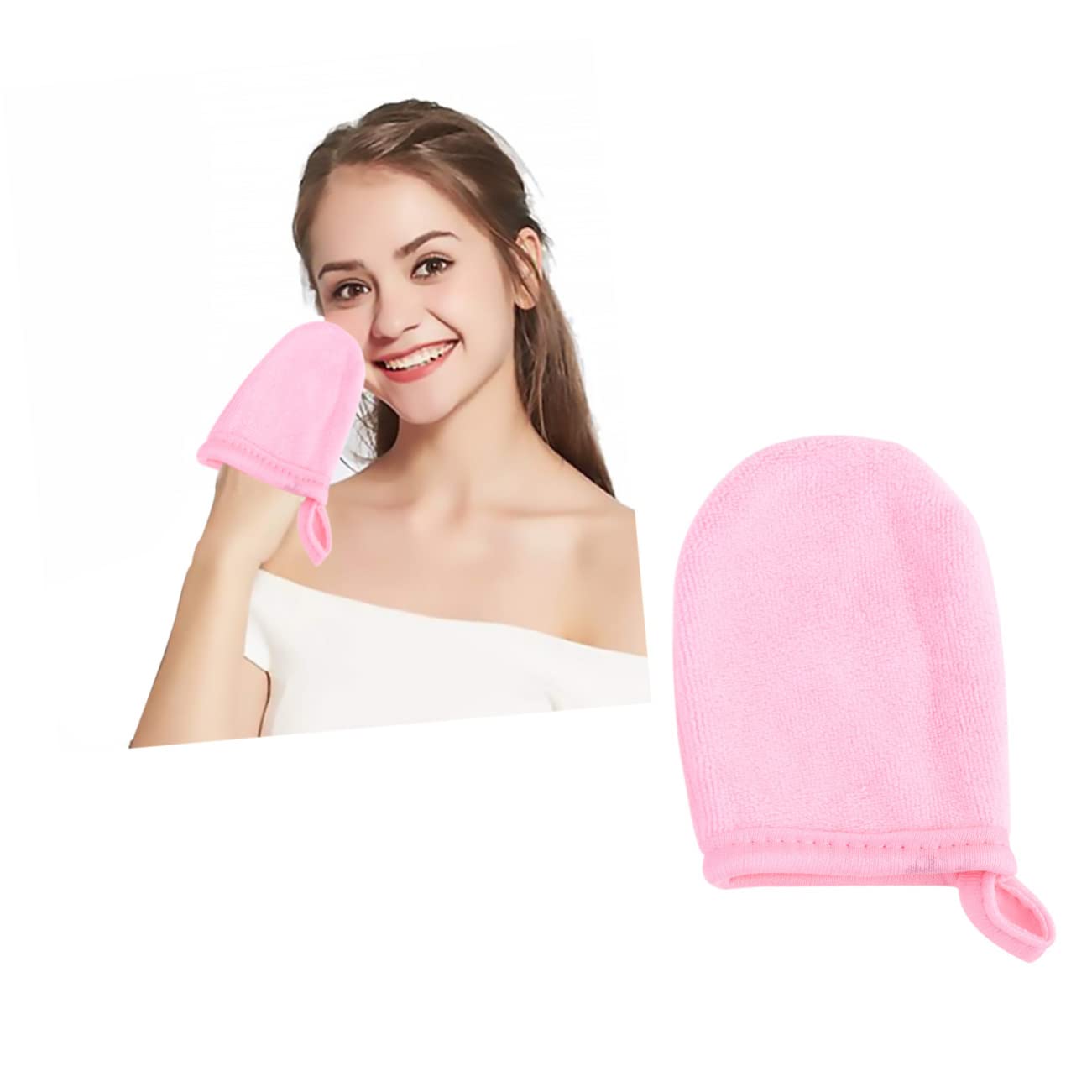 POPETPOP 9-Piece Makeup Remover Gloves & Face Wipes Set - Gentle Facial Cleansing, Body Scrub & Makeup Removal - Reusable Wash Cloths & Powder Puff (Pink) - Perfect for Travel, Spa Days & Daily Skincare Routine