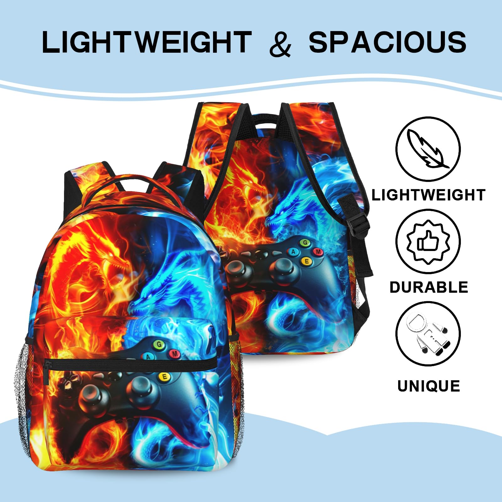 Cool Dragon Backpack for Boys - Gaming Backpack for Kids Ages 6-18, Durable School Bag for Elementary & Middle School Students, Video Game Themed Bookbag for Travel & Daily Use - Perfect for School, Commuting & Outdoor Adventures