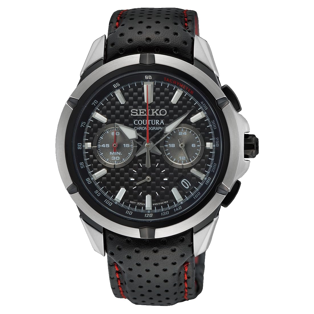 SEIKO Coutura Men's Black Chronograph Leather Strap Watch SSB437 - Stylish Dress Watch for Business & Formal Occasions