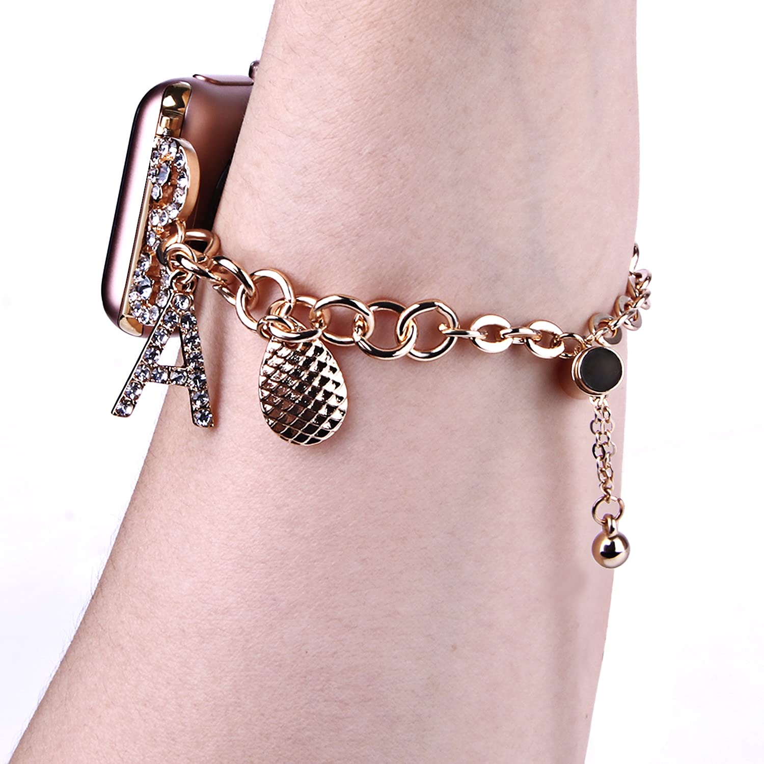 VIQIV Luxury Metal Bracelet Band Compatible with Apple Watch Ultra/SE/Series 8/7/6/5/4/3/2/1 - 49mm 45mm 44mm 42mm 41mm 40mm 38mm Sizes - Elegant Bling Jewelry Strap for Women & Girls - Perfect for Work, Parties & Special Occasions