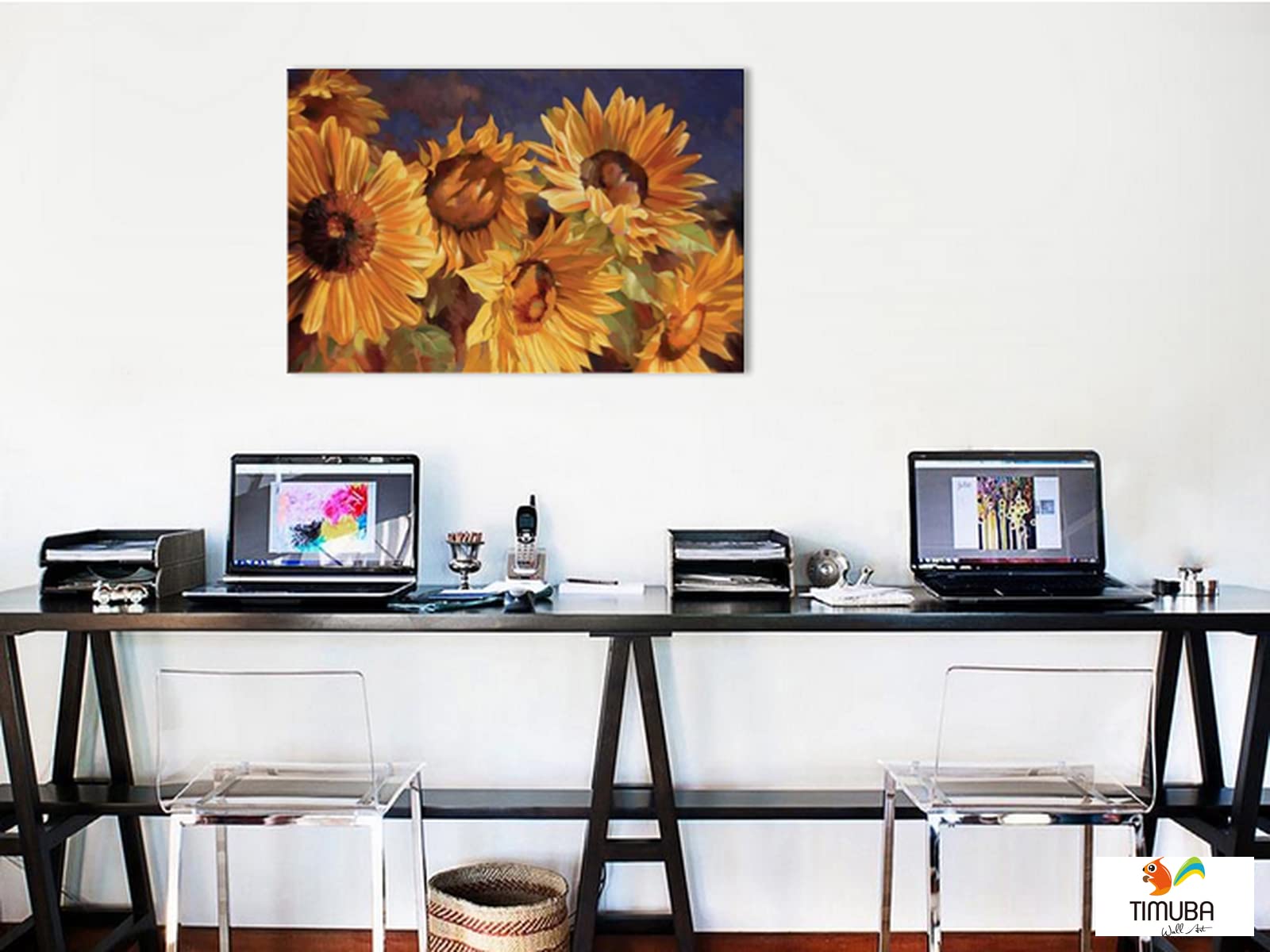 Sunflower Wall Art - Yellow Sunflowers Field Canvas Print, Framed Nature Landscape Painting for Kitchen & Bathroom Decor (28x40 Inches) - Perfect for Farmhouse, Boho & Rustic Home Decor