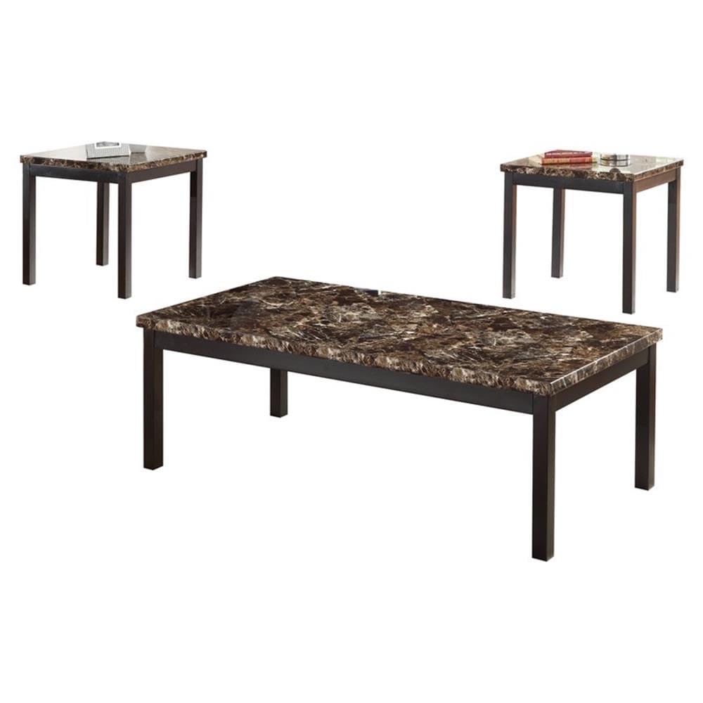 Homelegance Tempe 3-Piece Faux Marble Coffee Table Set with Side Tables - Brown - Perfect for Living Room, Lounge & Office Decor
