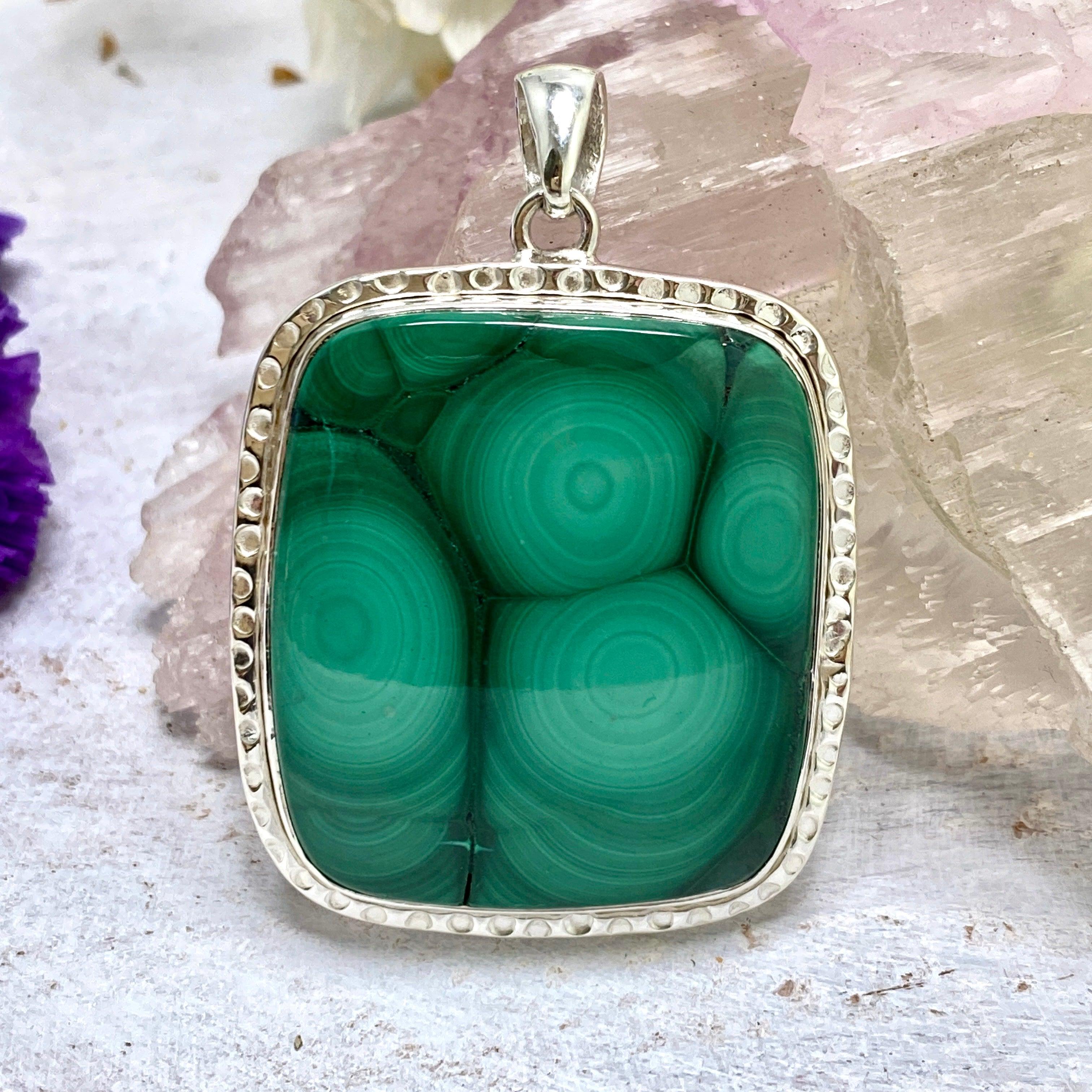 Malachite Rectangular Pendant Necklace - Natural Green Gemstone Jewelry for Women - Perfect for Gift Giving & Everyday Wear