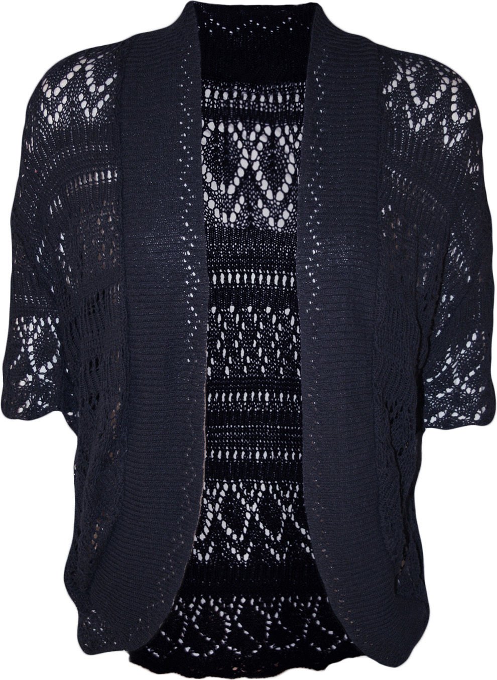 Forever Women's Plus Size Crochet Knitted Baggy Stretchy Shrug - Navy Blue Boho Cover Up for Beach, Wedding & Casual Outfits