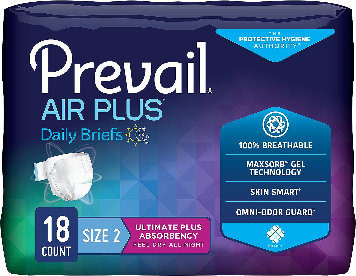 Prevail Air Plus Daily Brief Ultimate Absorbency Adult Diapers - Size 2 (PVBNG 013) | Incontinence Protection for Active Seniors & Adults | Home Care & Overnight Use