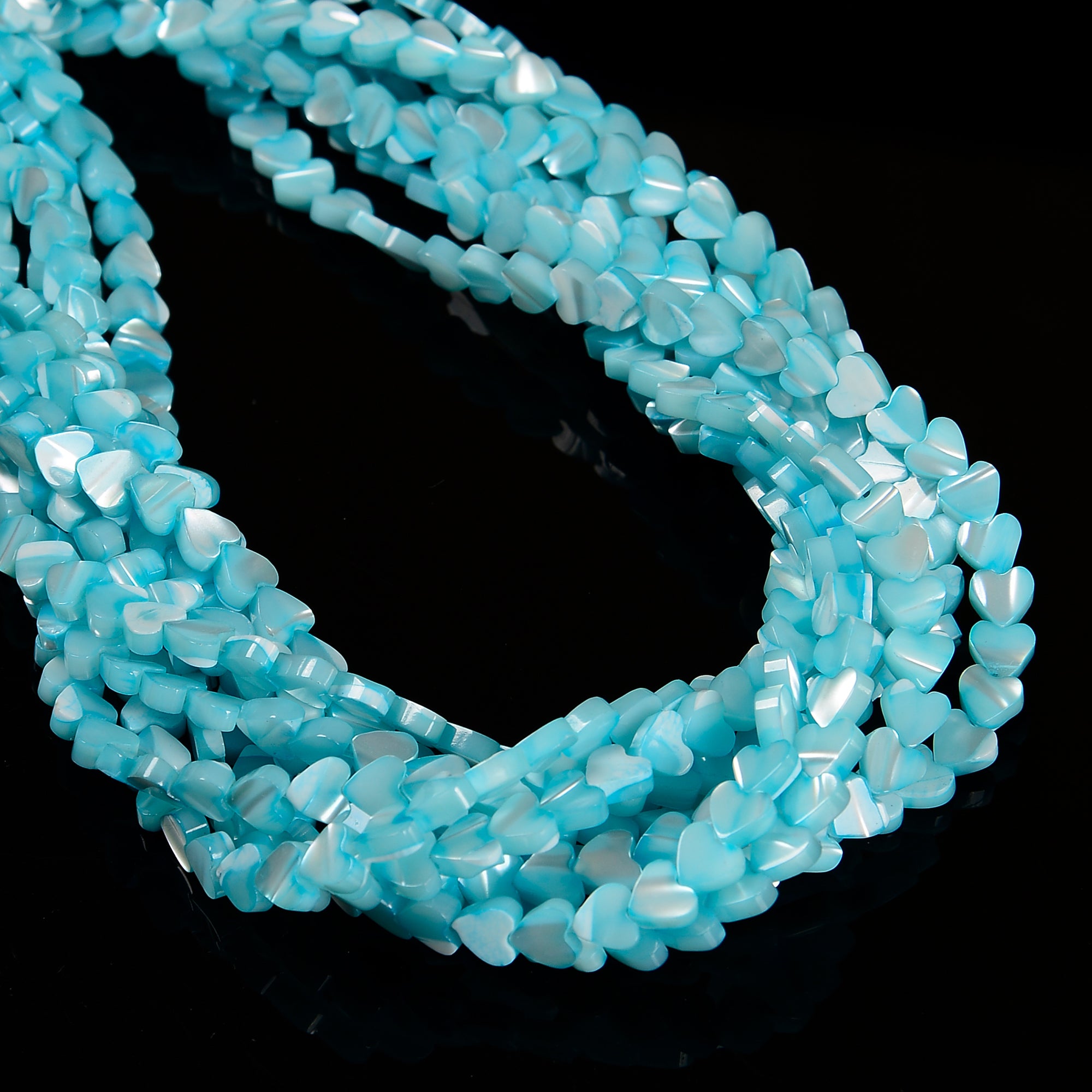 Iridescent Aqua Blue Mother of Pearl Shell Heart Shaped Beads - 6mm, 8mm, 10mm - 15.5 Inch Strand for Jewelry Making, DIY Crafts & Bracelet Design