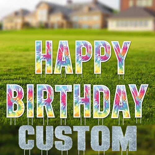 Tie Dye Happy Birthday Yard Letters Decorations - 24 Inch Large Outdoor HBD Sign with Stakes - Custom Name Option for Garden Party Decorations | Perfect for Birthday Celebrations, Backyard Parties & Outdoor Events