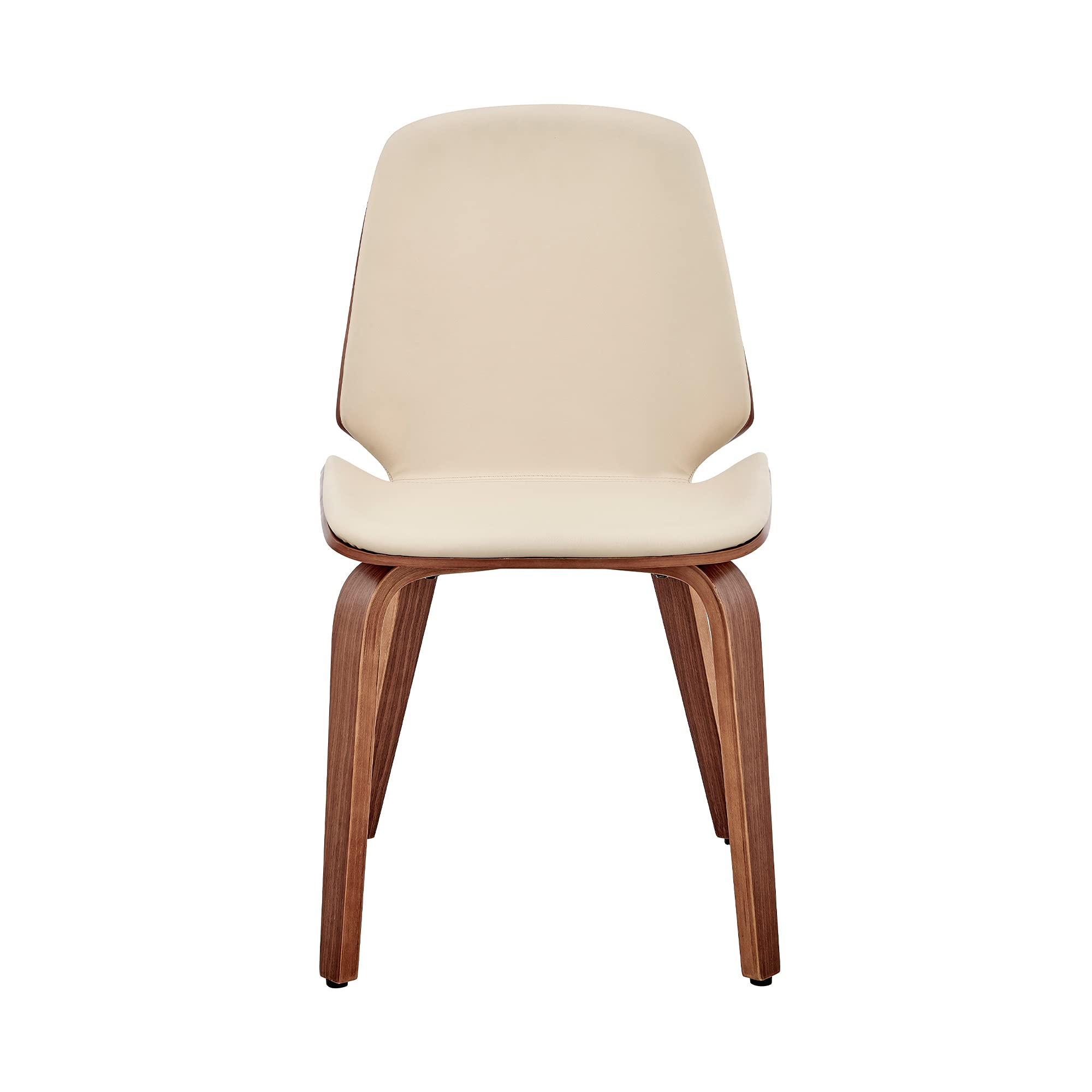 Armen Living Brinley Mid-Century Modern Dining Chair - Cream Faux Leather & Walnut Wood Accent Chair for Kitchen, Dining Table, Home Office Desk & Vanity | Perfect for Small Spaces & Contemporary Decor