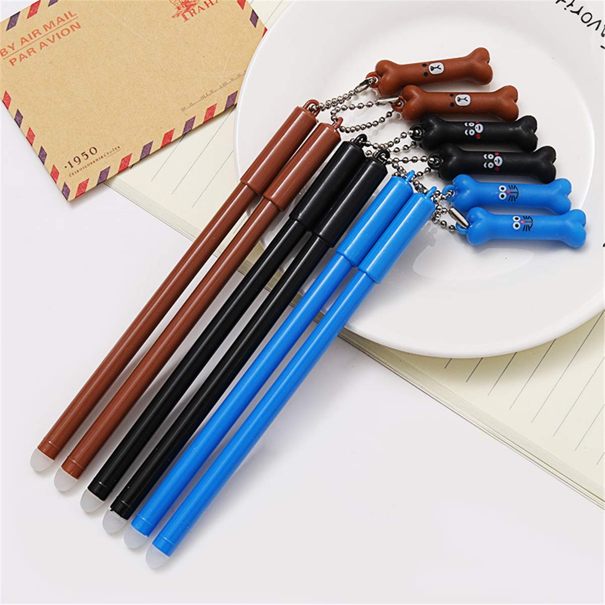 Cartoon Bone Pendant Gel Ink Pens - 12 Pack Blue & Black Ballpoint Pens for Writing, Office, School Supplies - Perfect Gift for Students, Teachers & Stationery Lovers - Great for Note Taking, Journaling & Creative Projects