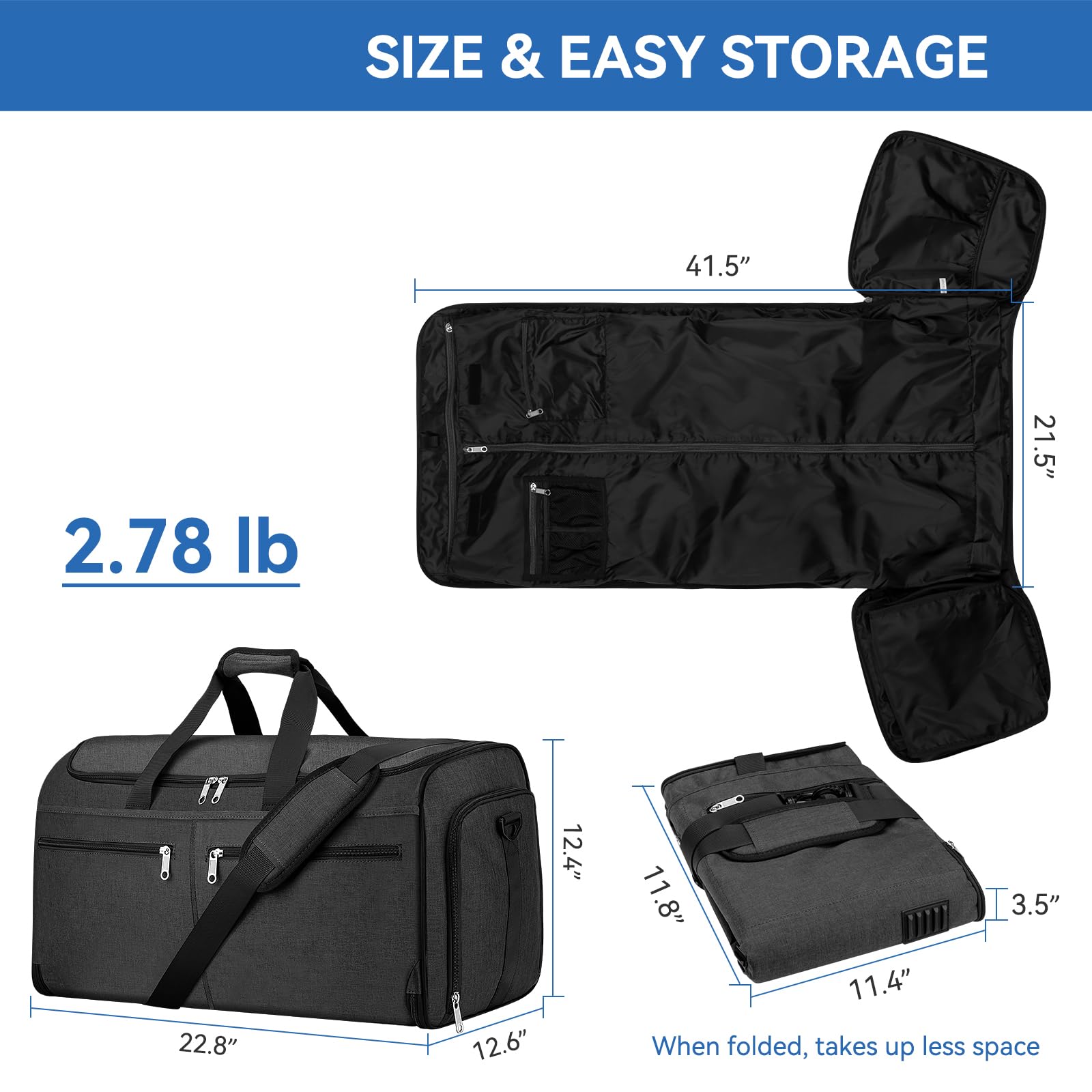 Bukere Convertible Carry-On Garment Duffle Bag for Men & Women - 2-in-1 Hanging Dress Suitcase with Shoe Compartment - Travel Luggage for Business Trips & Weekend Getaways - Midnight Grey