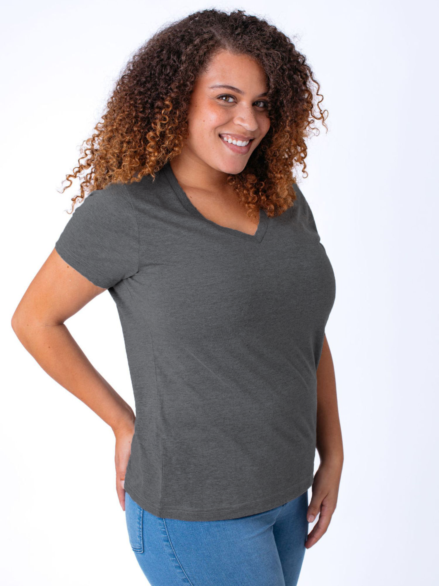 Women's Carbon Grey V-Neck T-Shirt - Soft & Comfortable Casual Top for Everyday Wear | Perfect for Work, Outings & Layering