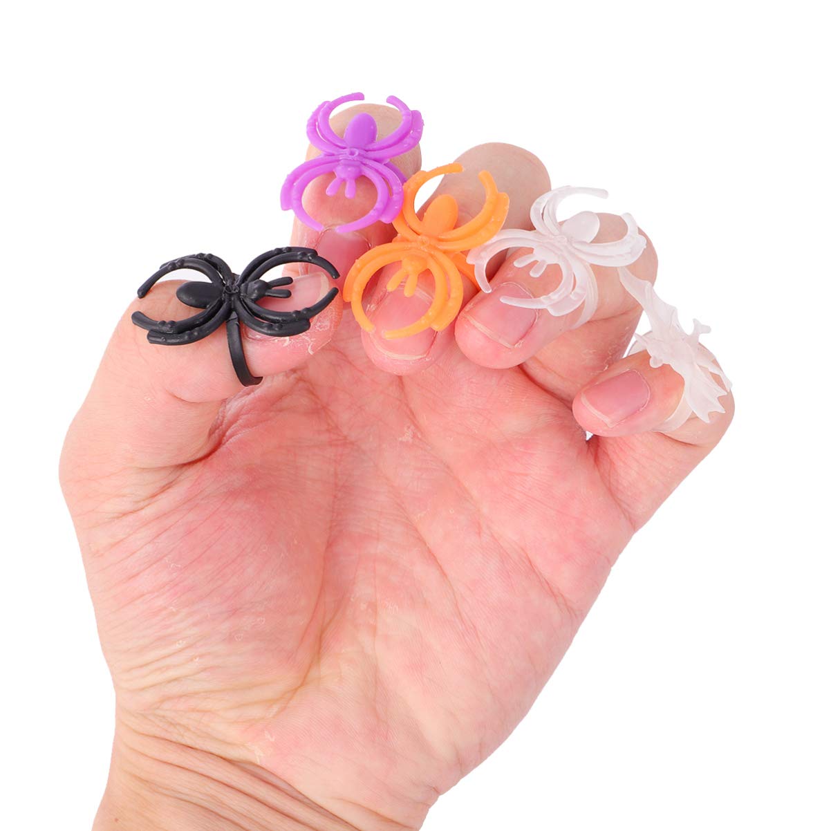 50 Pcs Halloween Spider Rings & Bat Rings Set - Witch Finger Fake Nails for Halloween Party Favors, Costume Accessories - Perfect for Trick or Treat, Haunted House Decorations & Spooky Themed Parties
