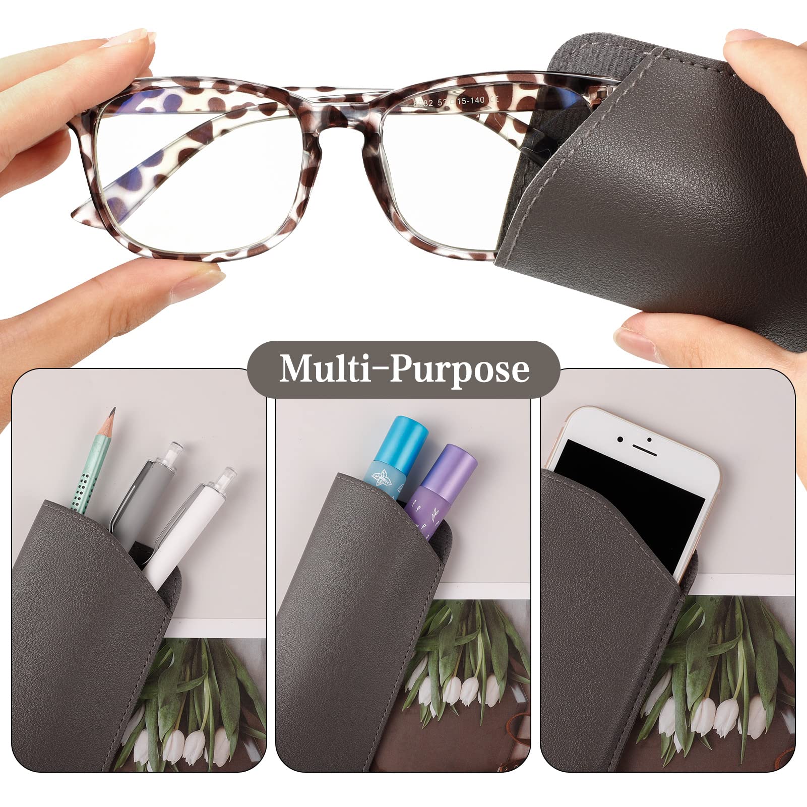 6 Pack Soft Leather Glasses Cases for Women Men & Kids - Durable Travel Eyeglass Holder for Sunglasses & Reading Glasses | Perfect for Travel, Office & Daily Use