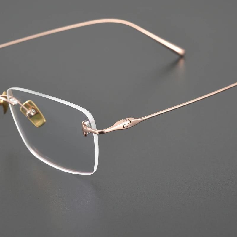 Stylish Unisex Black Rimless Rectangle Titanium Eyeglasses FT5678 - Lightweight & Durable for Work, Reading & Everyday Wear