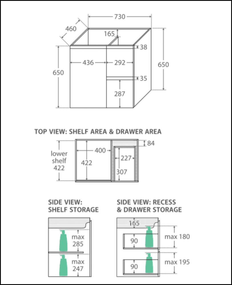 Fienza Crystal Pure SC75XR 750mm Undermount Stone Top Bathroom Vanity with Right Drawers - Modern Wall Hung Vanity Unit for Small Bathroom, Powder Room & Guest Bath Installation