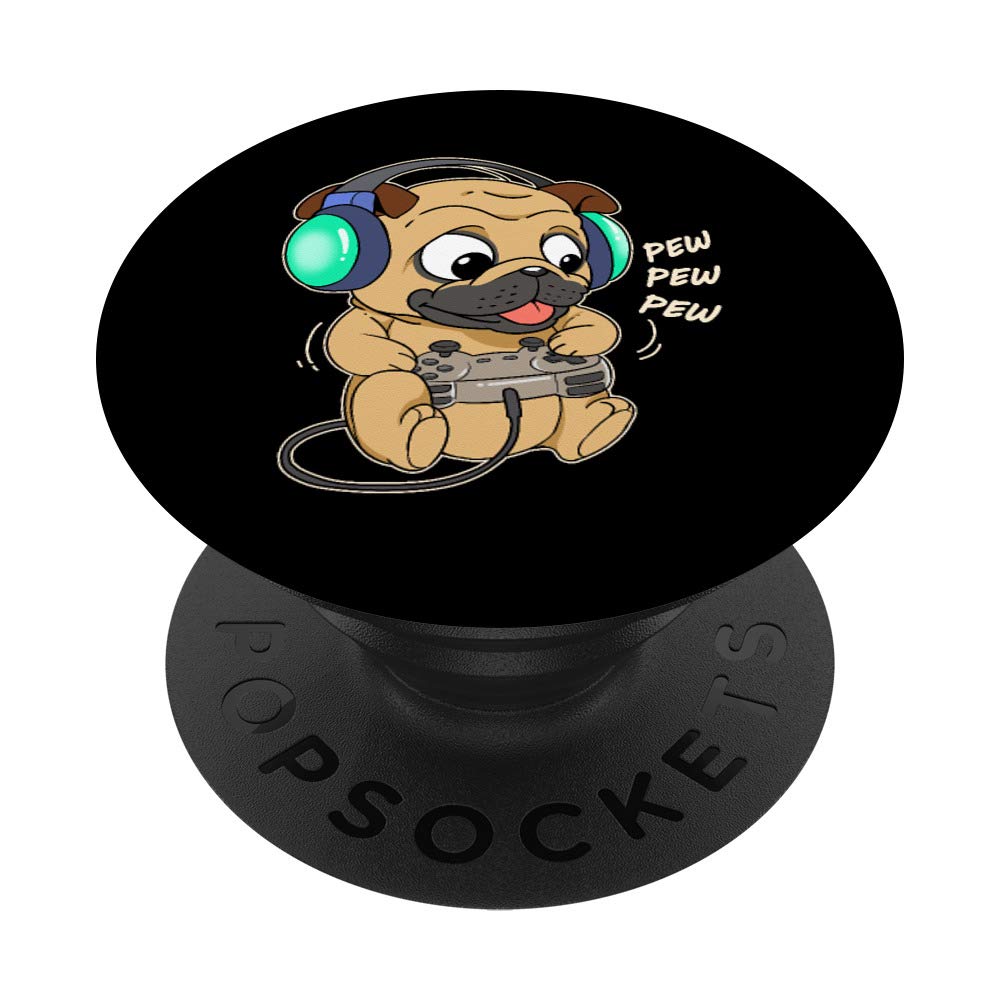 Funny Pug Dog Gaming PopSocket - Swappable PopGrip for PC & Video Game Lovers | Perfect for Gamers, Streamers & Tech Enthusiasts