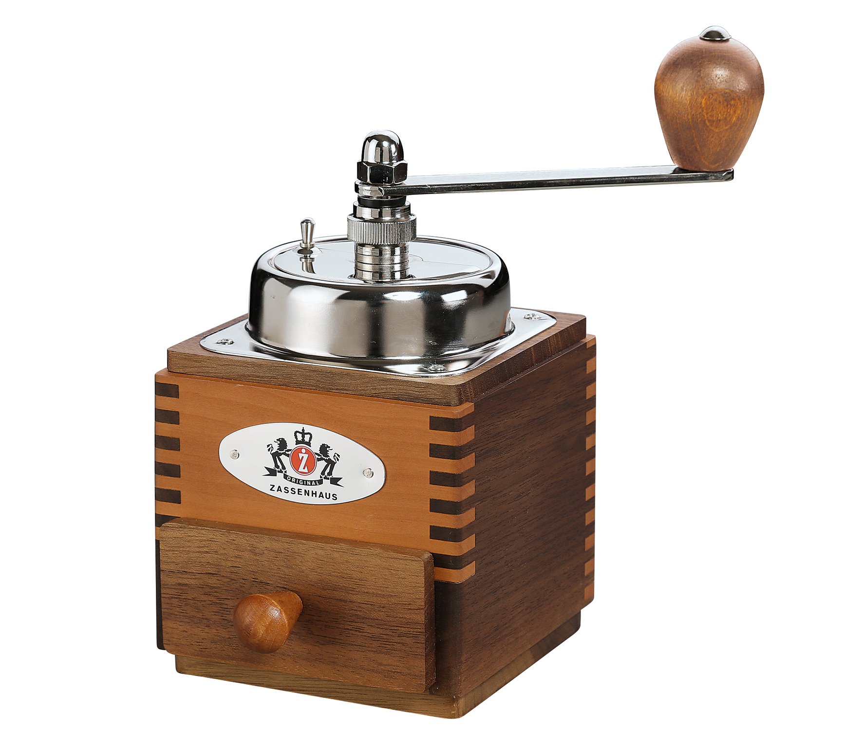 Premium Zassenhaus M040234 Manual Coffee Grinder - Adjustable Ceramic Burr Mill for Espresso, French Press & Pour Over - Classic Brown Wooden Design for Home & Travel Use