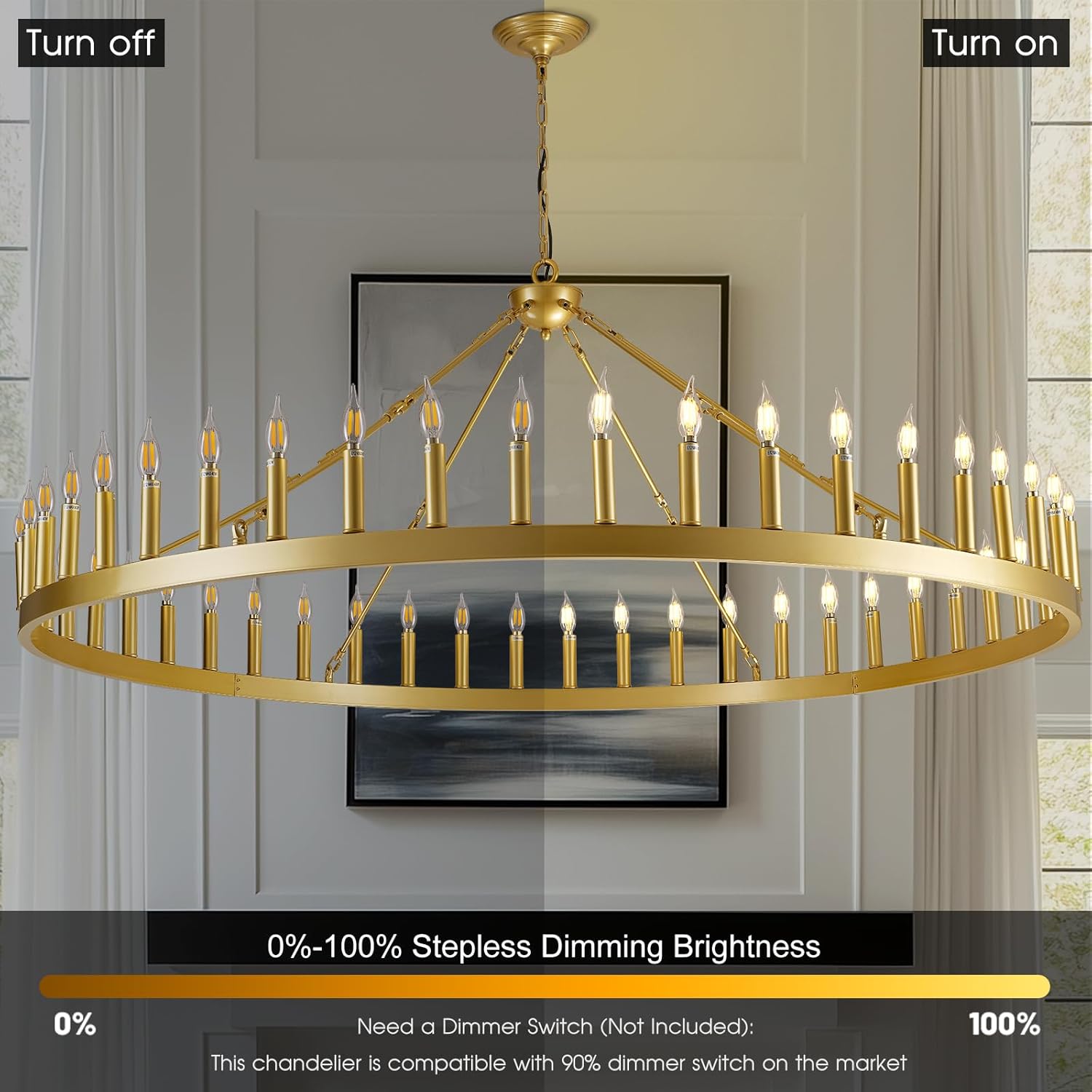 64 Inch Wagon Wheel Chandelier - Rustic Farmhouse Ceiling Light Fixture for Dining Room, Living Room & Bedroom Decor