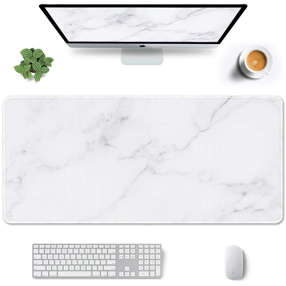 Auhoahsil XXL Gaming Mouse Pad - 35.4 x 15.7 Inch Large Desk Mat with Stitched Edges & Non-Slip Rubber Base | Extended Mousepad for PC, Laptop, Office & Gaming Setup | Waterproof & Durable Surface for Work, Esports & Home Office (Modern Marble Design)