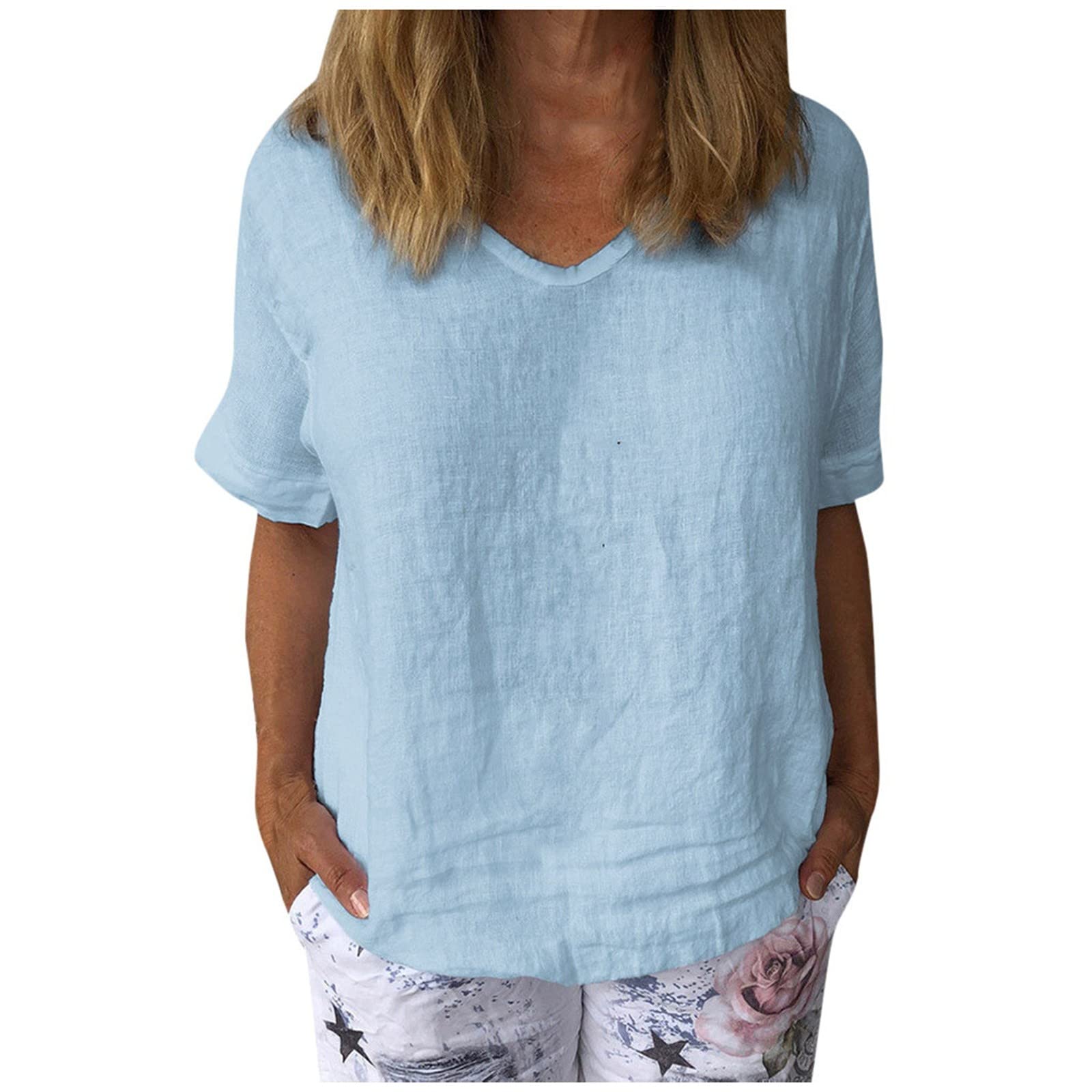 Women's Summer Tops - Casual Cotton Linen Short Sleeve T-Shirts | Loose Fit Comfortable Blouse for Beach, Travel & Everyday Wear